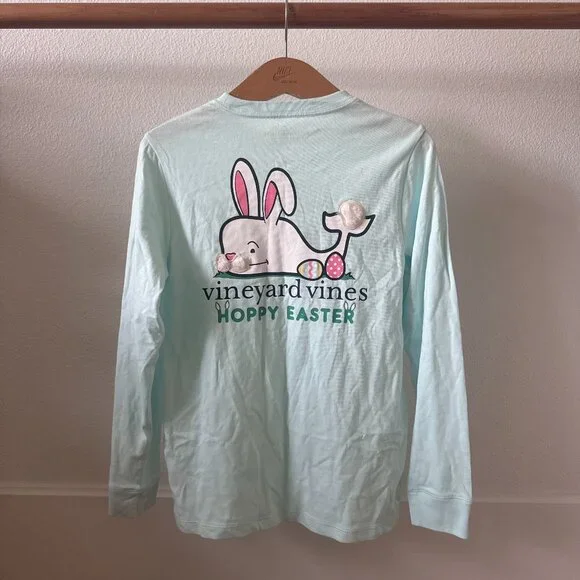 Kids Vineyard Vines pastel blue Hoppy Easter long-sleeve t-shirt Size M NWOT - Picture 3 of 6